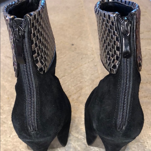 Bebe Black Suede Ankle Booties with Silver Detail - Picture 7 of 8